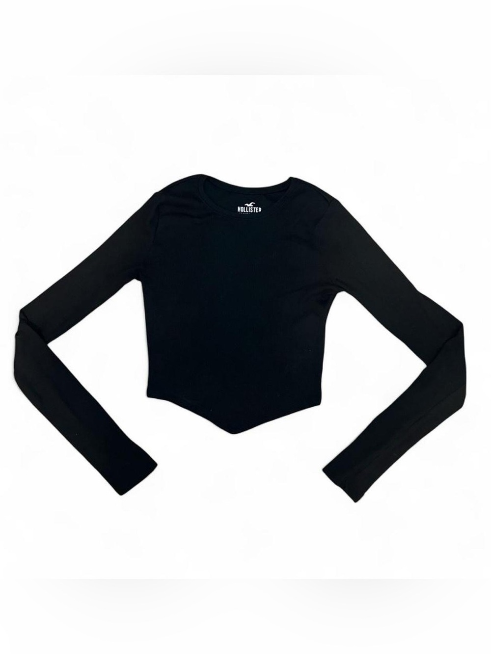 Hollister Black Long Sleeve Cropped Pointed-Hem Top